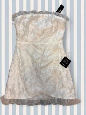 Lulu's Ivory Strapless Ruffled Hem Mini Dress